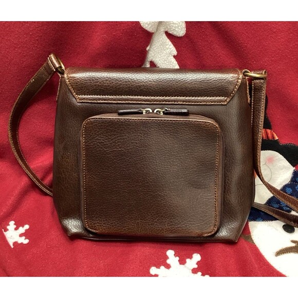 Relic Crossbody Brown Leather Purse Fold Over Snap Front Closure - Picture 3 of 10